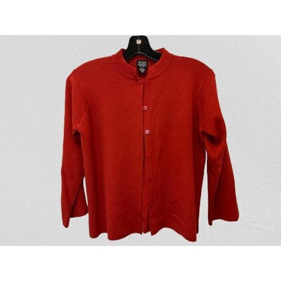 EILEEN FISHER Cardigan Merino Knitted Wool Button-Down Brick Red Color Size Smal - Picture 2 of 7